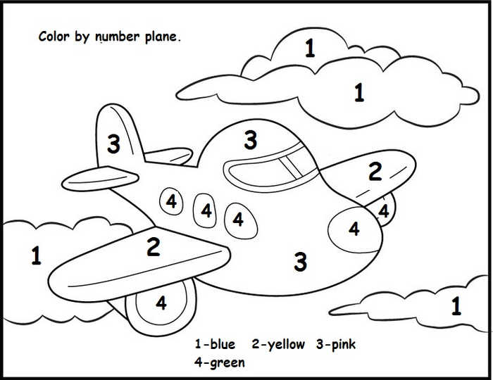Color Airplane Numbers Math Coloring Pages