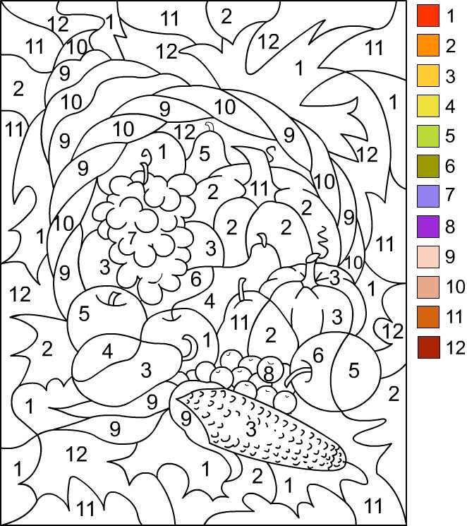 Color By Numbers Fruit And Veggies