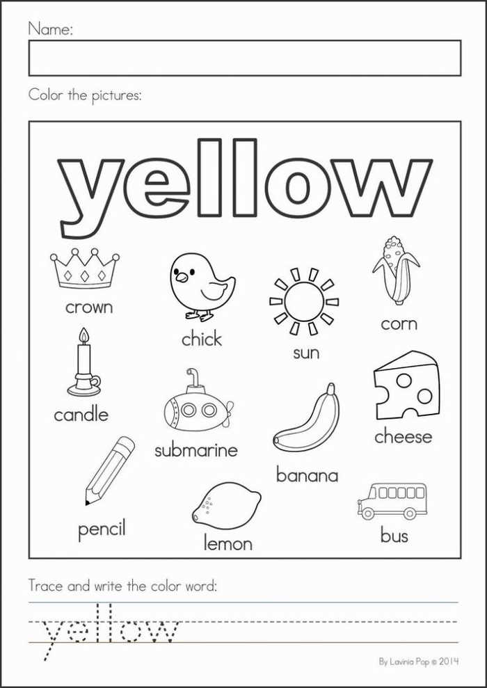 Color Yellow Worksheet Or Kindergarten