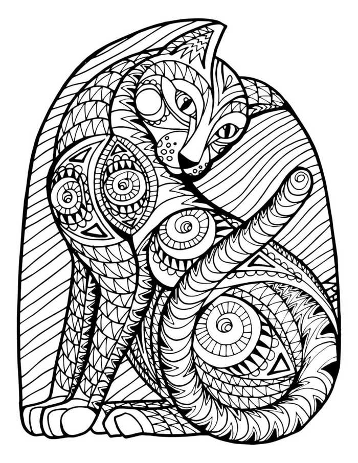 Complex Cat Pattern Adult Coloring Page