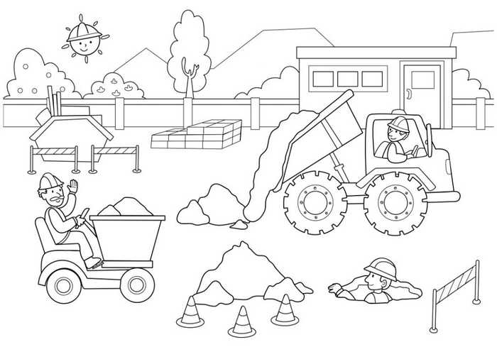 Construction Workers Coloring Page For Kindergarten