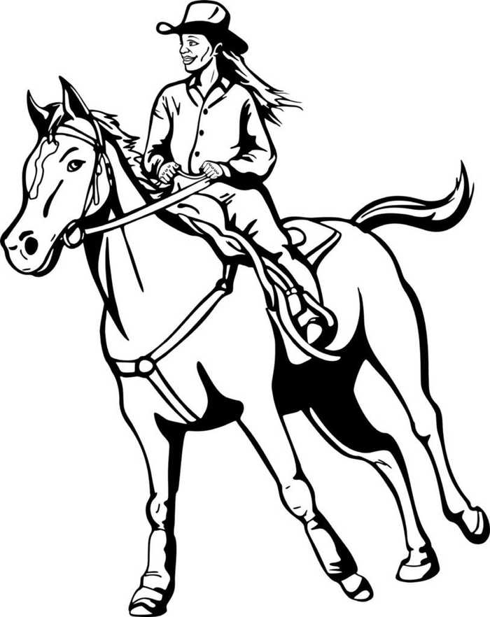 Cowgirl On Horse Coloring Page
