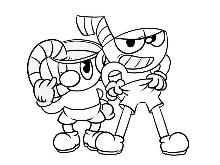 Cuphead And Mugman Coloring Page