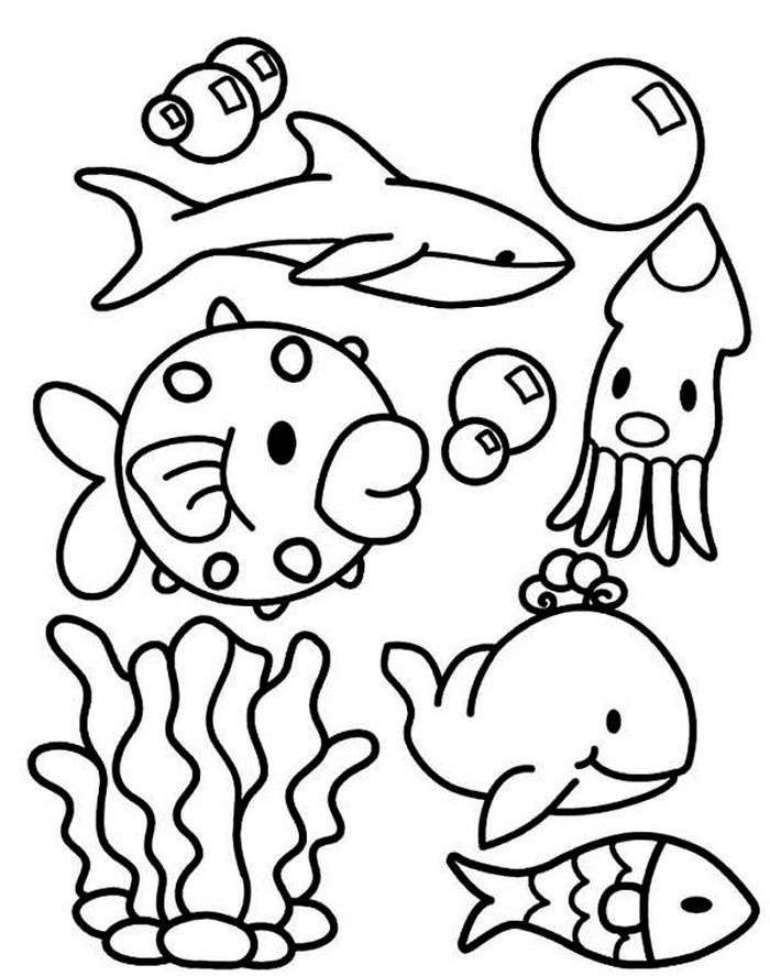 Cute Baby Sea Animals Coloring Pages For Kids