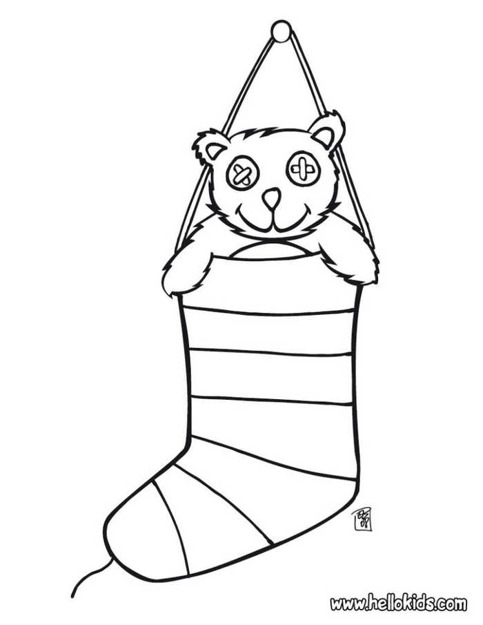 Cute Bear Christmas Stocking Coloring Page