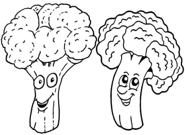 Cute Cartoon Broccoli Coloring Page
