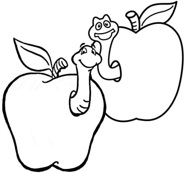 Cute Cartoon Worms in Apples Coloring Page