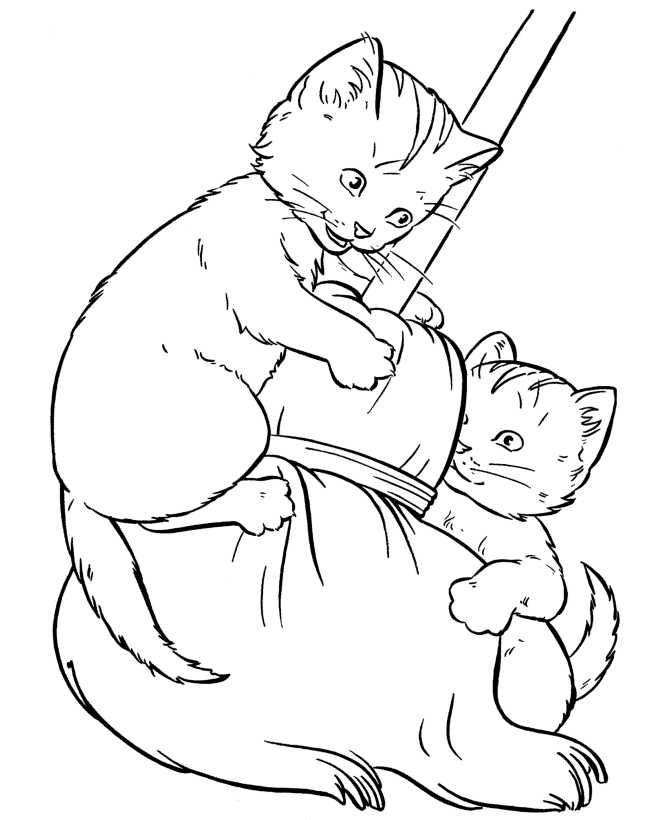 Cute Cats Playing Coloring Page