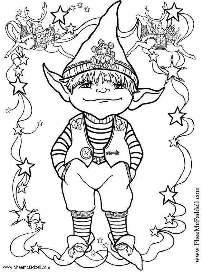 Cute Christmas Elf Coloring Pages For Adults 1