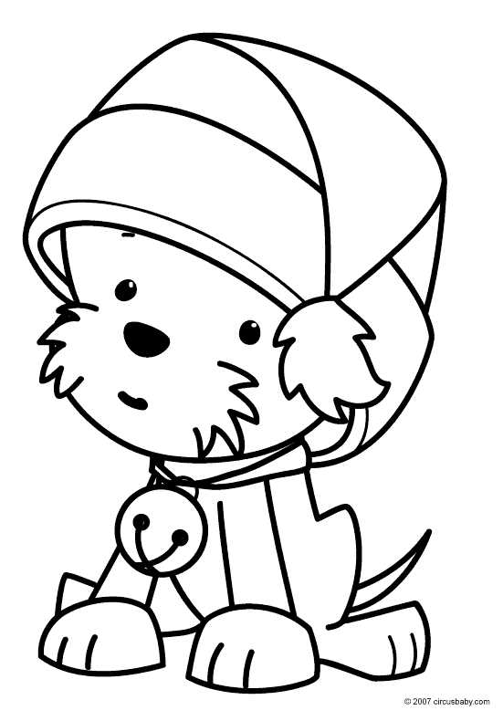 Cute Dog For Christmas Coloring Page For Preschoolers