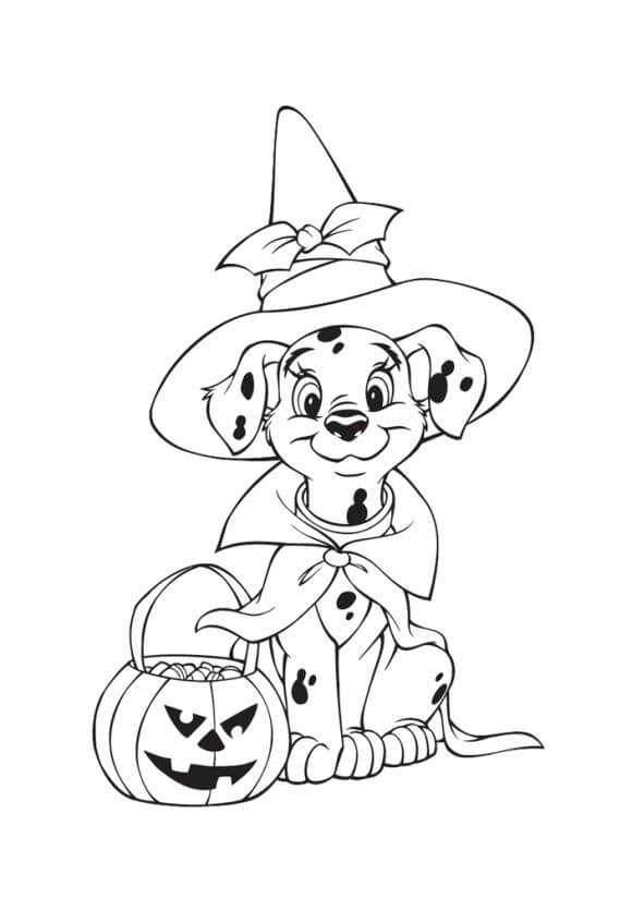 Cute Dogs Halloween Coloring Pages