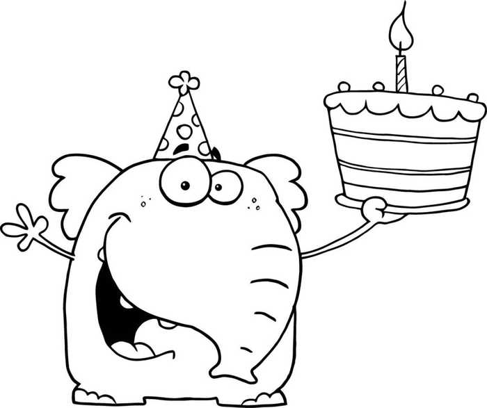 Cute Elephant Birthday Coloring Page