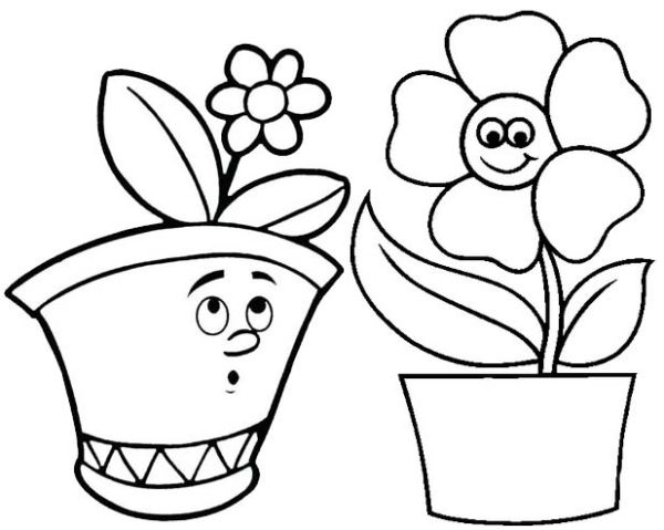 Cute Flower Pot Cartoon Coloring Page