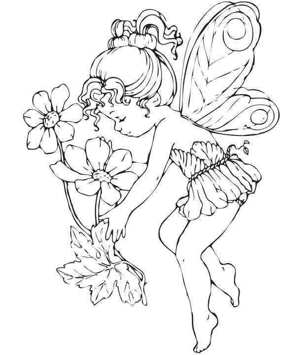 Cute Flowers Fairy Coloring Page