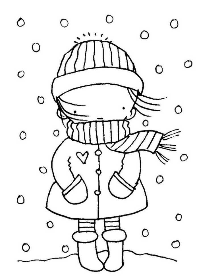 Cute Girl In Winter Coloring Page