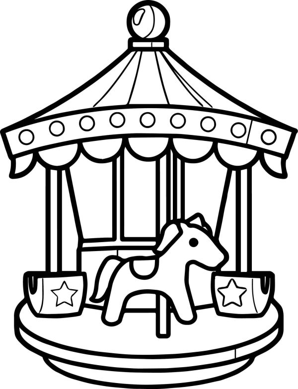 Cute Lighted Carousel Coloring Page
