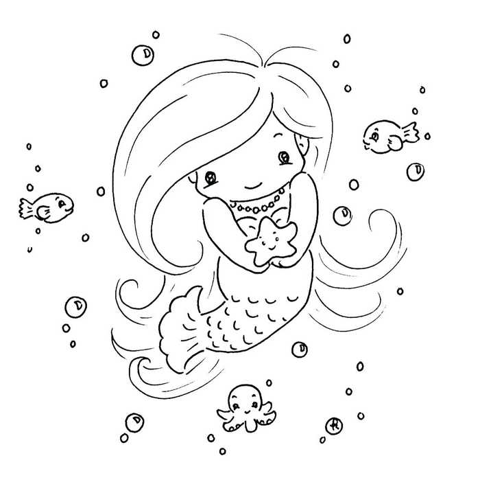 Cute Mermaid Coloring Pages