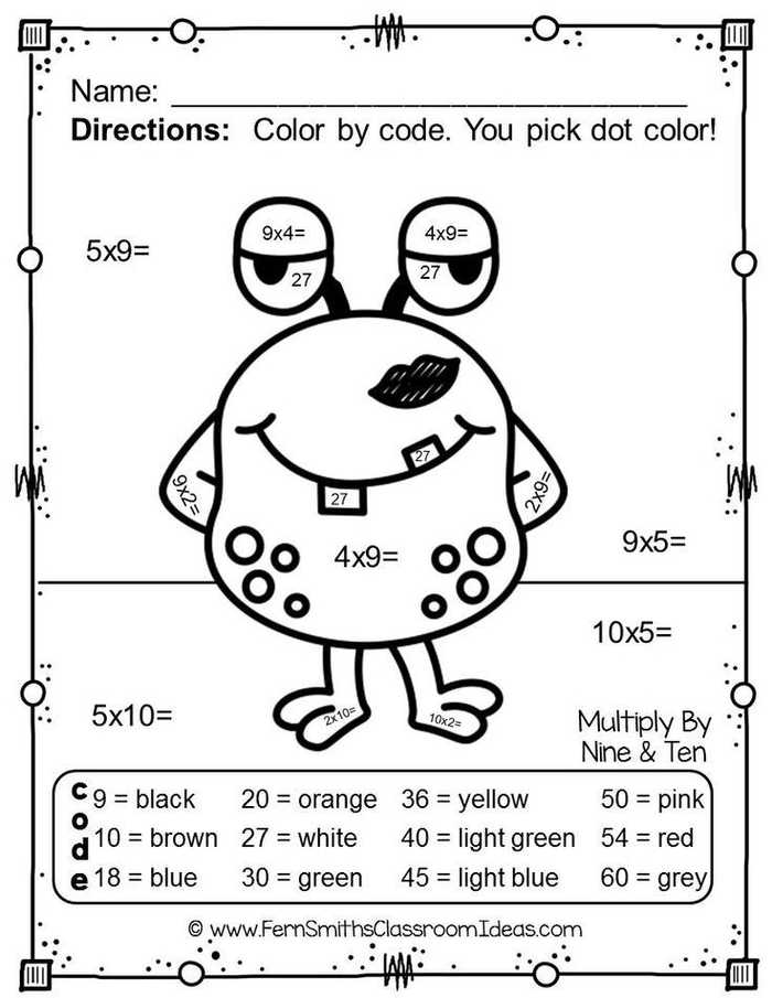 Cute Monster Color By Number Multiplication