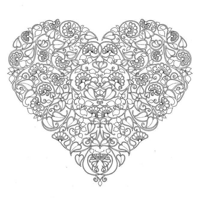 Dainty Flower Heart Coloring Page For Adults