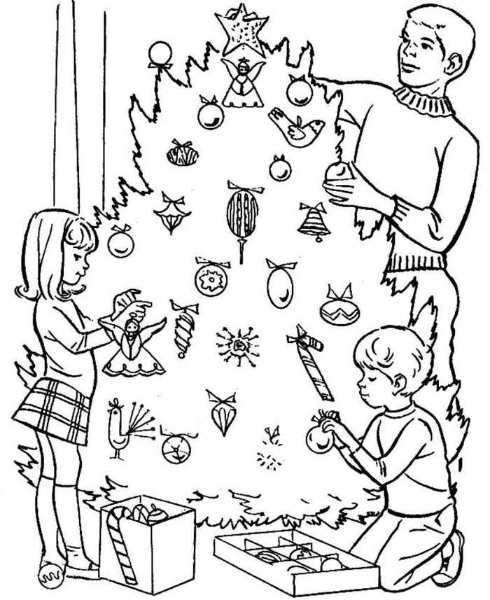 Decorating The Christmas Tree Coloring Page