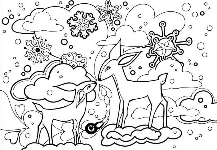 Deer In Winter Coloring Pages