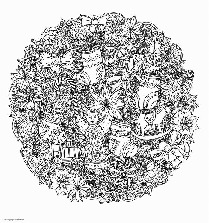 Detailed Christmas Ornaments Coloring Page For Adults 1