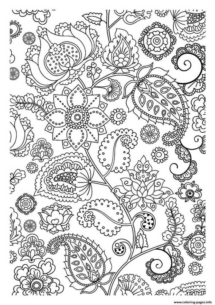 Detailed Flower Design For Adult Coloring