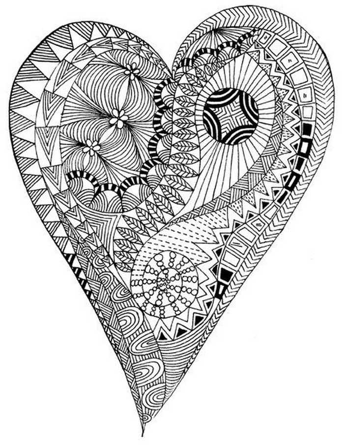 Detailed Heart Coloring Page For Adults