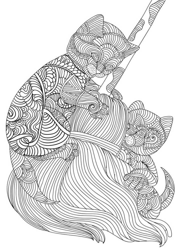 Detailed Kittens Playing Adult Coloring Pages