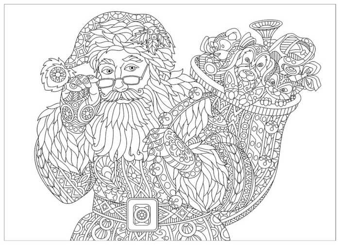 Detailed Santa Coloring Page For Adults