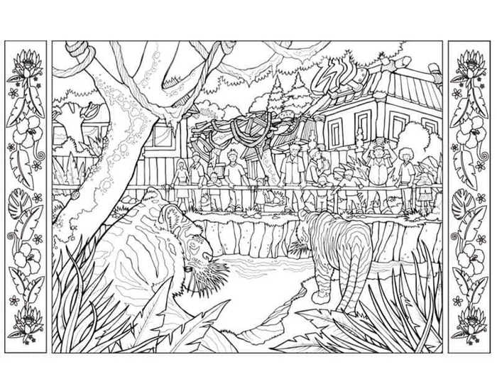 Detailed Zoo Coloring Page