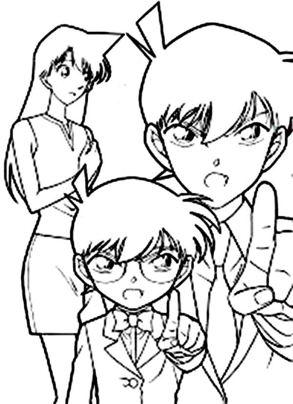 Detective Conan Edogawa In Front Of Image Of Shinichi Kudo Coloring Page Coloring Sun