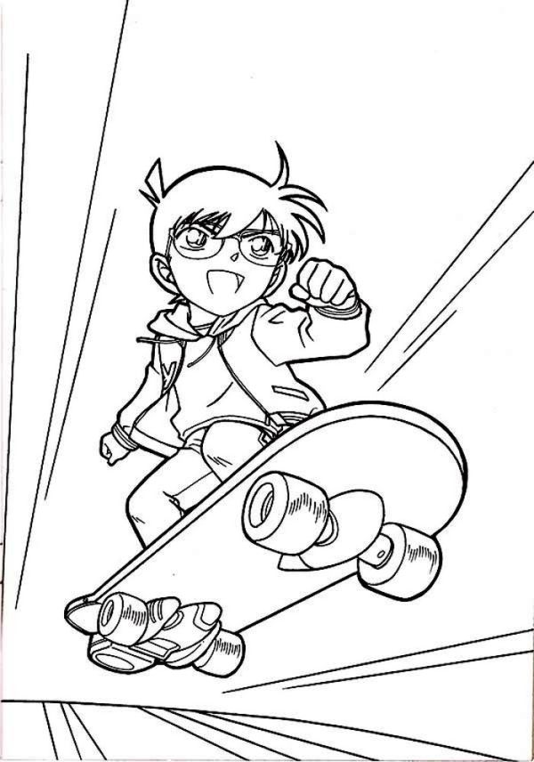 Detective Conan Playing Skateboard Coloring Page Coloring Sun