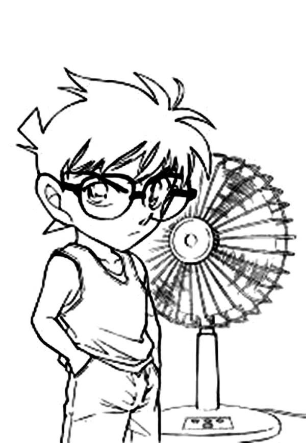 Detective Conan With A Fan Coloring Page Coloring Sun