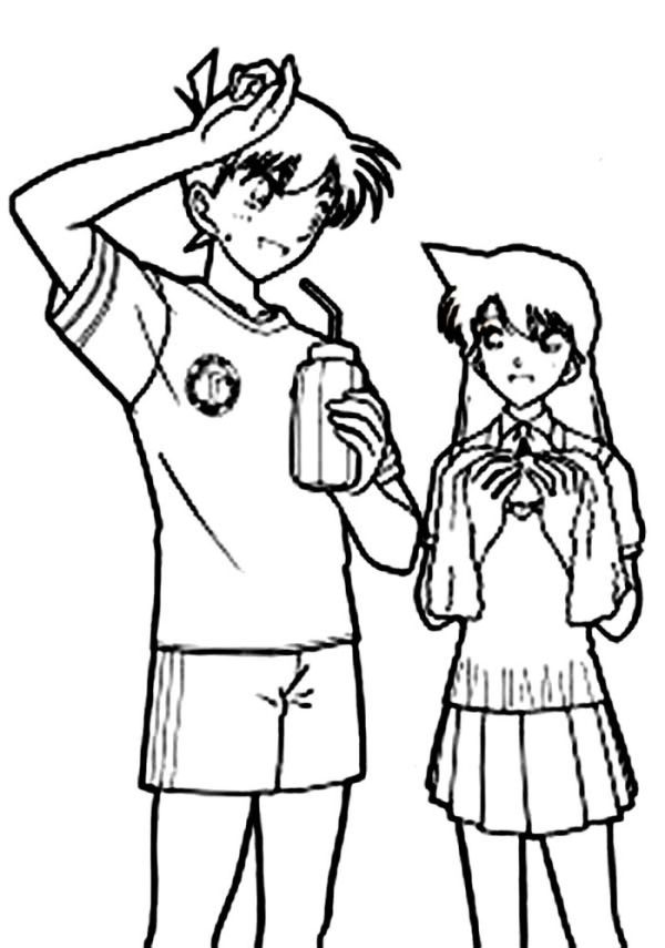 Detective Conan With Ran As Shinichi Kudo Coloring Page Coloring Sun