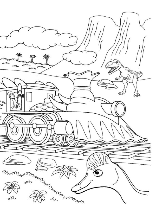Dinosaur Scene Train Coloring Pages
