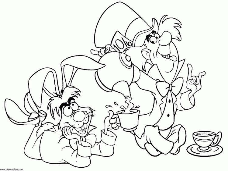 Disney Alice In Wonderland Tea Party Coloring Pages