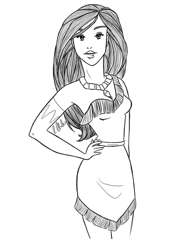 Disney Human Like Pocahontas Coloring Pages