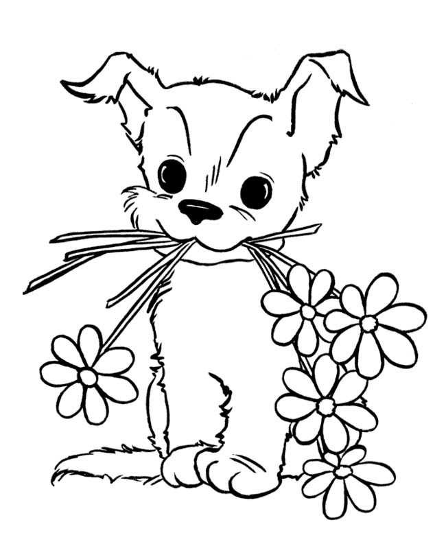 Dog With Flowers Animal Coloring Pages