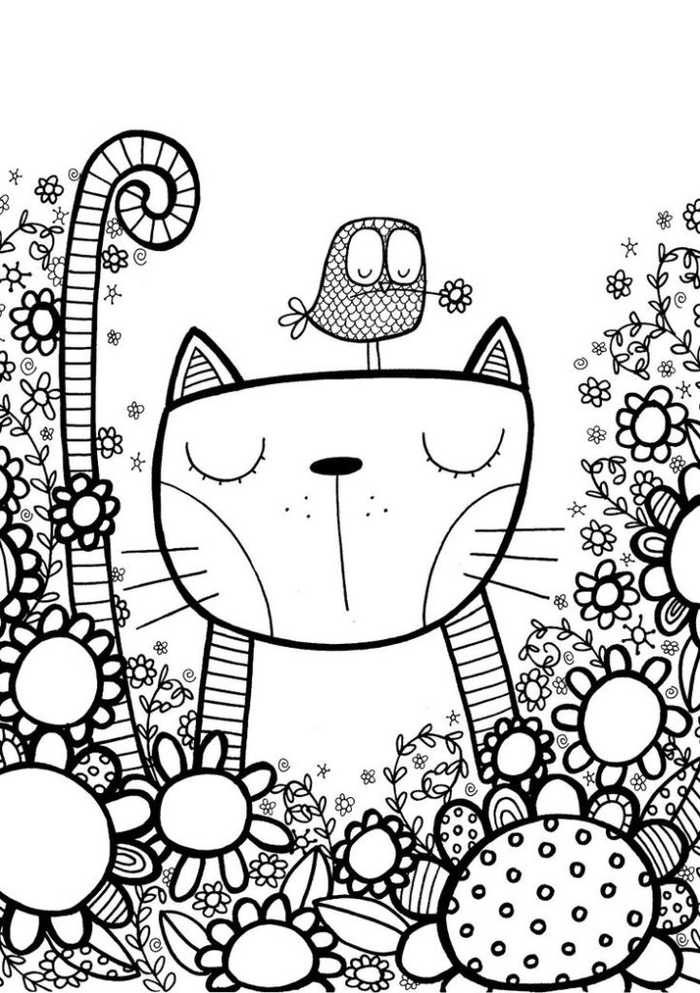 Doodle Cat Drawing Page To Color