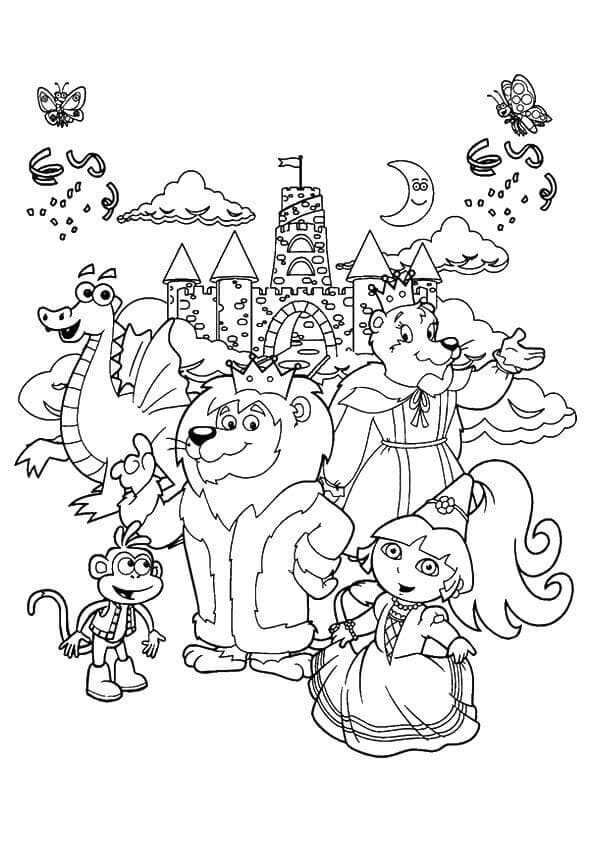 Dora With Zoo Animal Coloring Page