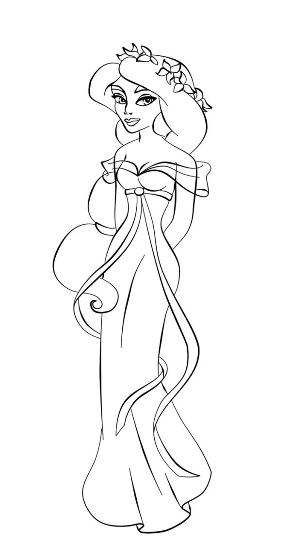 Drawing dress jasmine coloring pages