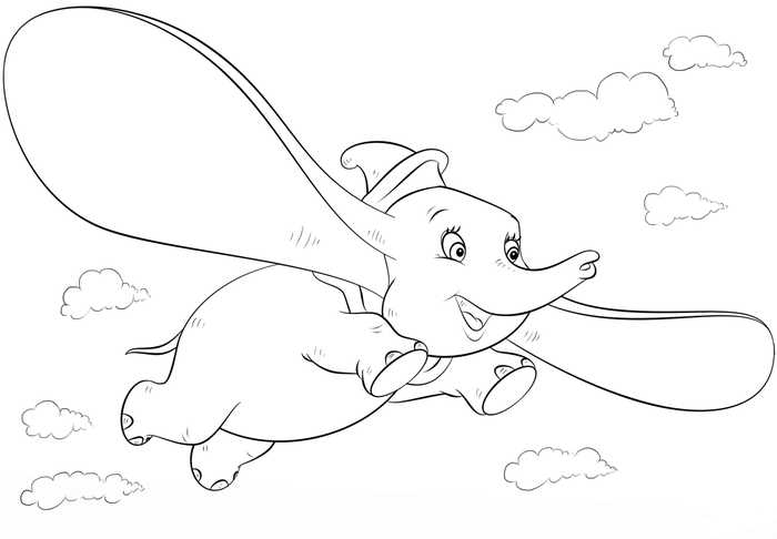 Dumbo Flying Coloring Page