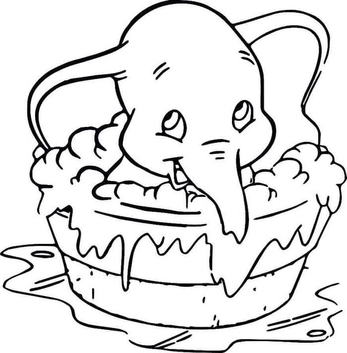 Dumbo Taking A Bath Coloring Page