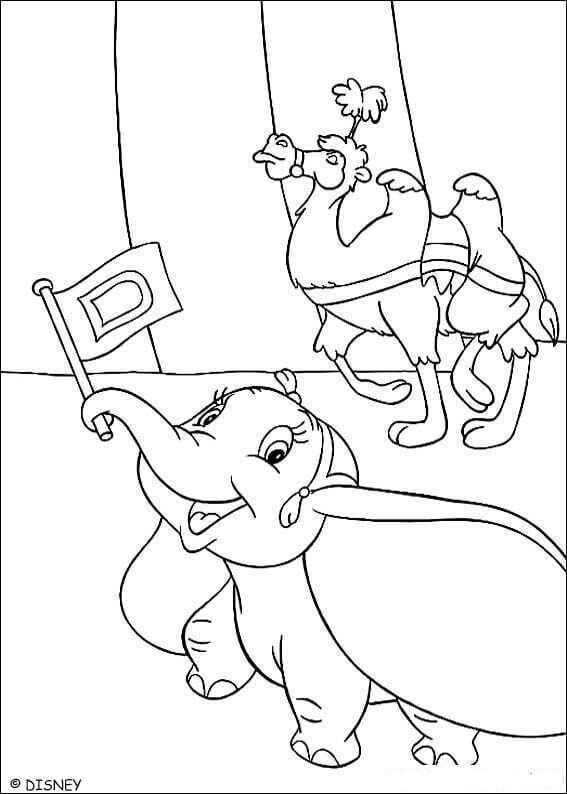 Dumbo With Flag Coloring Page