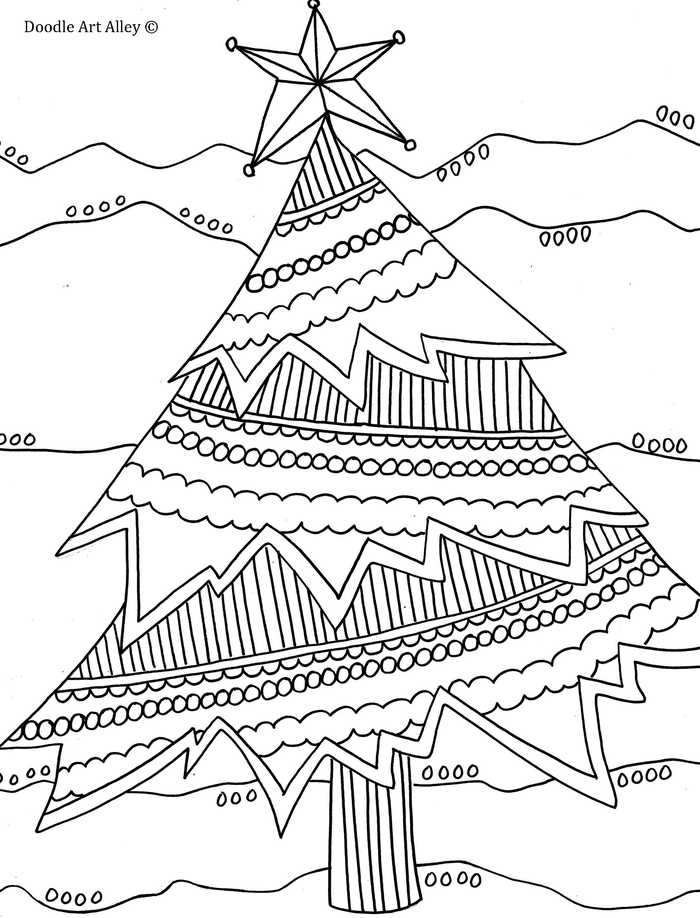 Easy Christmas Tree Coloring Pages For Adults