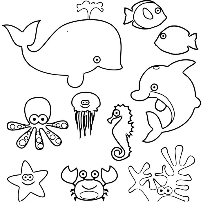 Easy Simple Sea Animals Geometric Coloring Pages