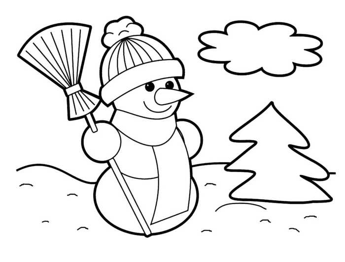 Easy Snowman Christmas Coloring Page For Preschoolers