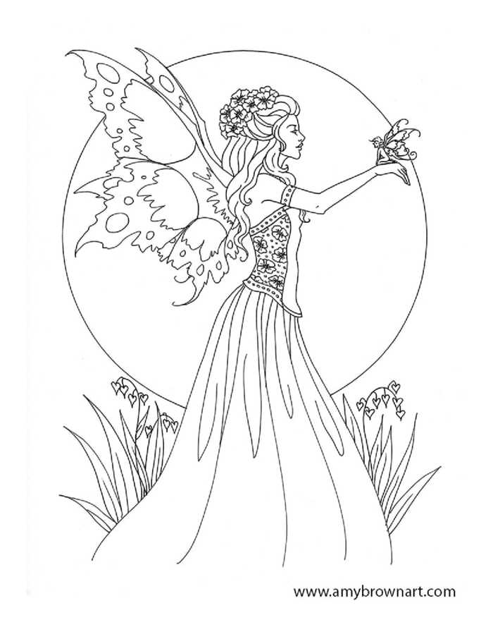 Elegant Fairy Coloring Page For Adults