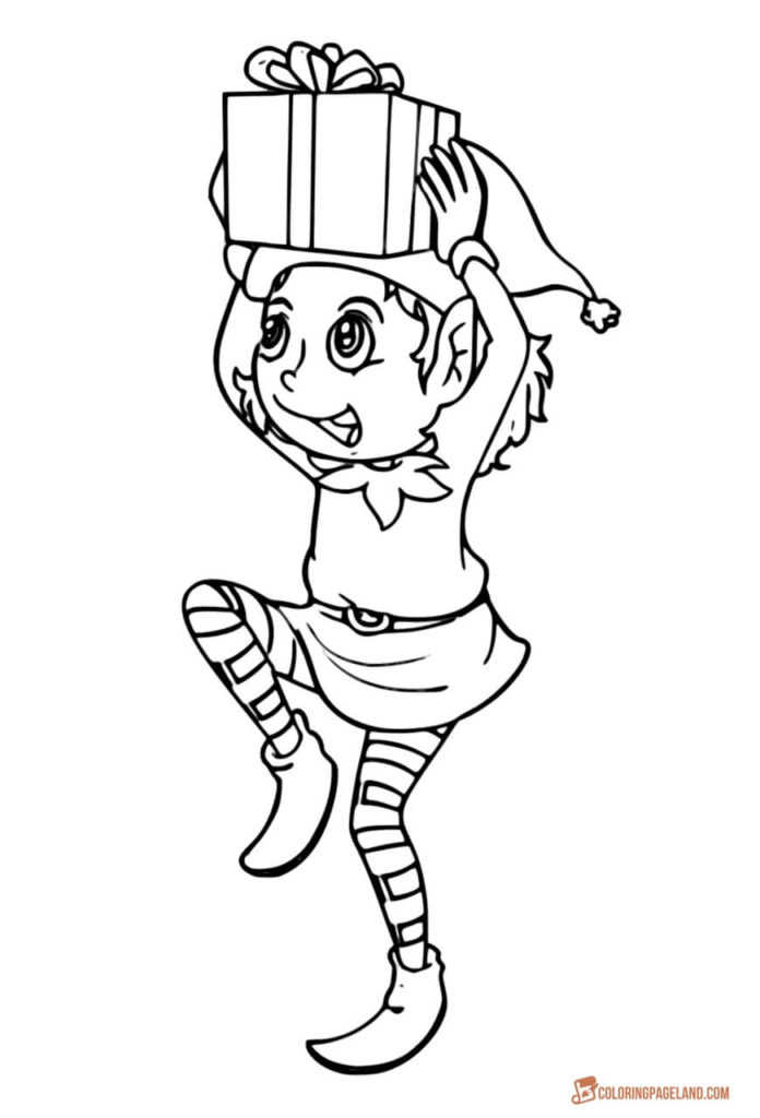 Elf Brings Gift Coloring Page